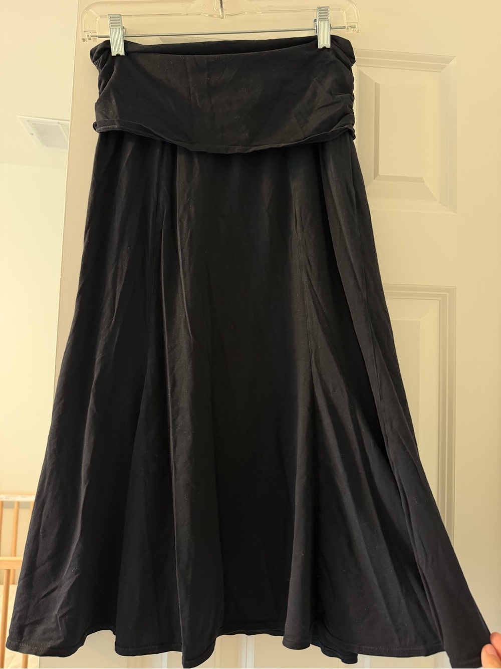 Y2K Hard Tail Forever Vintage Style Fold-Over Waist Black Midi Skirt MADE IN USA
